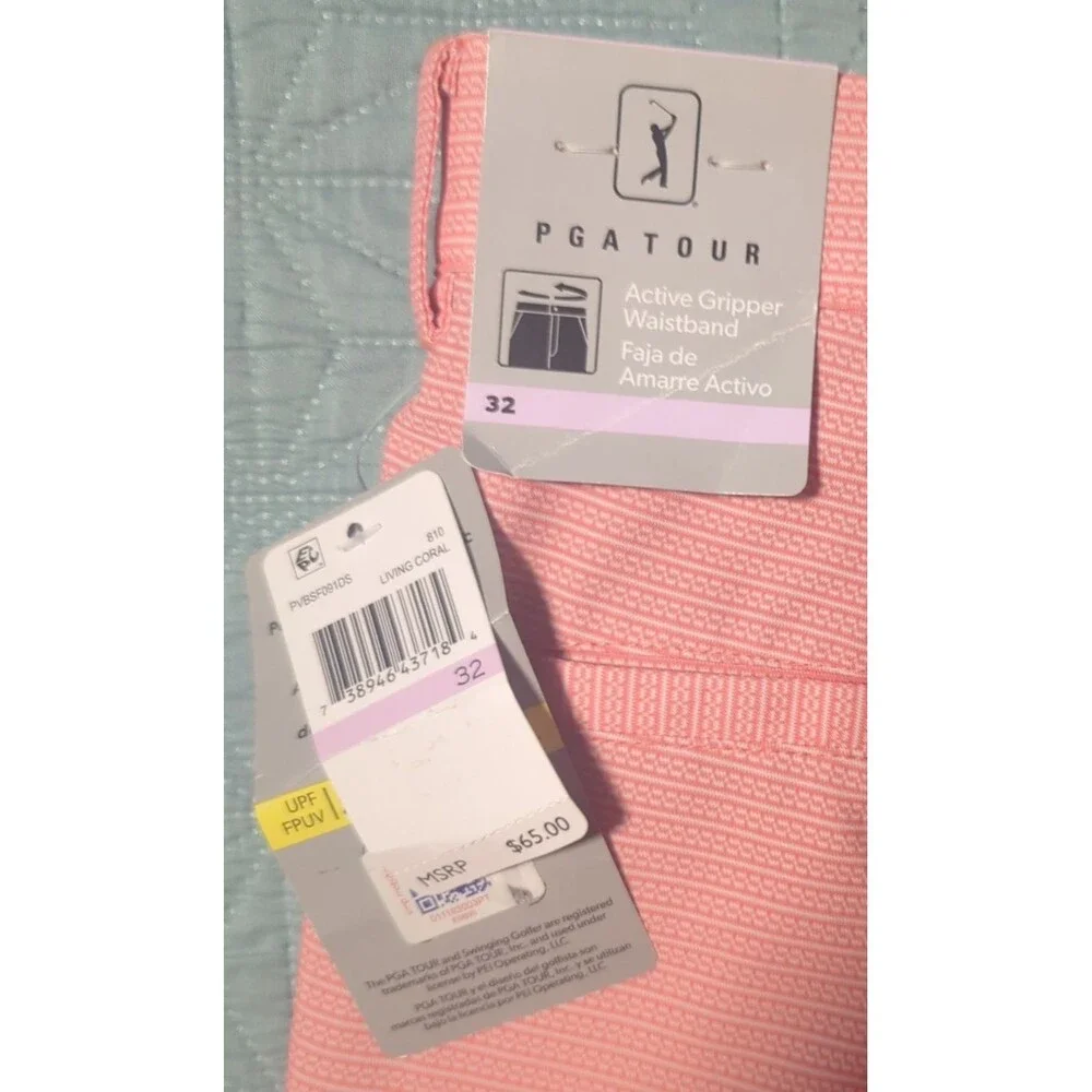 PGA Tour Shorts (2 PR) Mens 32 Grip Waist Moisture Wicking UPF 50 Coral Blue NWT